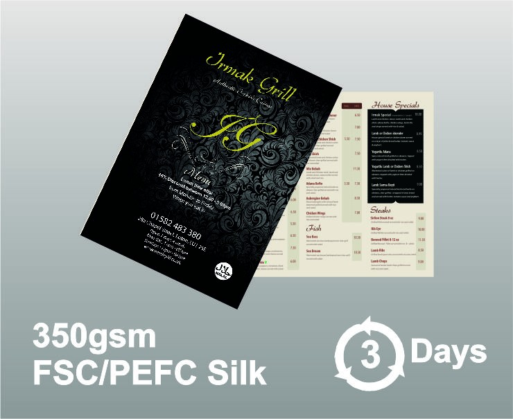500 A3 (420x297mm) 350gsm FSC®/PEFC® Silk Restaurant Menus